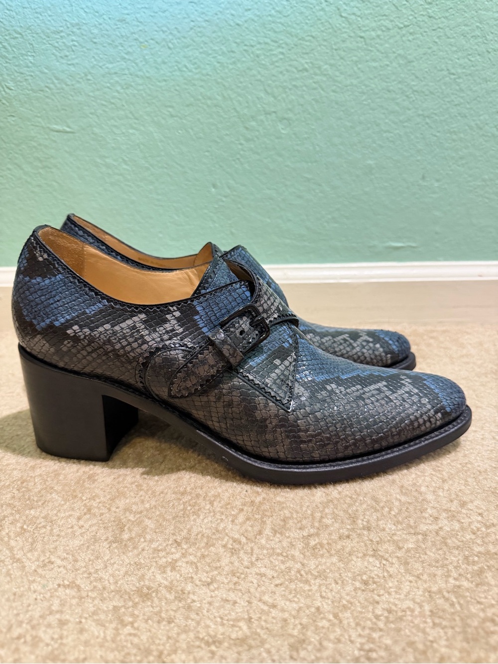 The Office of Angela Scott Blue Snakeskin Monk Strap Heels EU 43